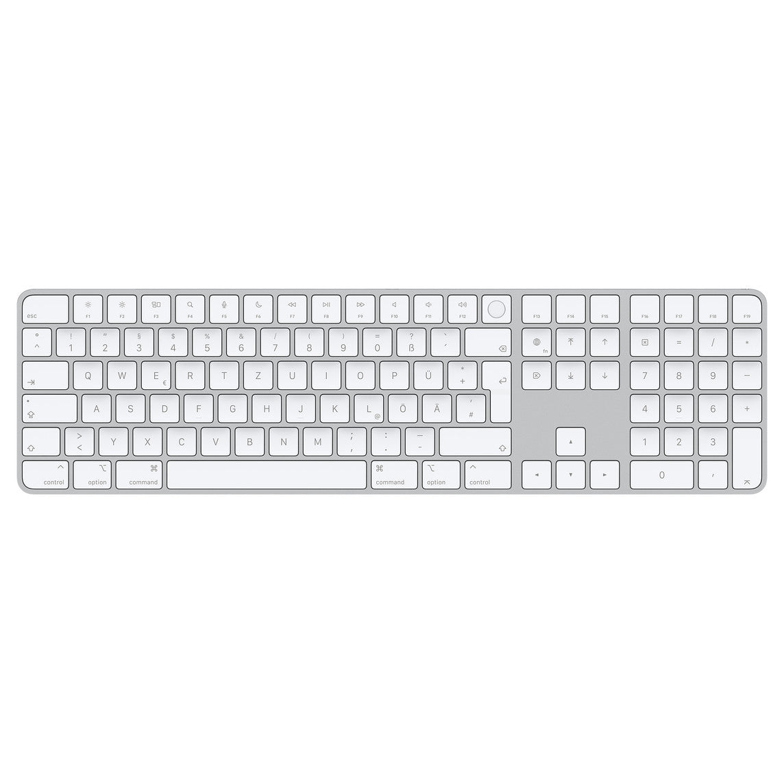 Magic Keyboard mit Touch ID und Ziffern­block für Mac Modelle mit Apple Chip – Deutsch – Weiße Tasten